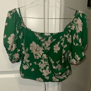 Green floral cold shoulder crop top - super cute!!!